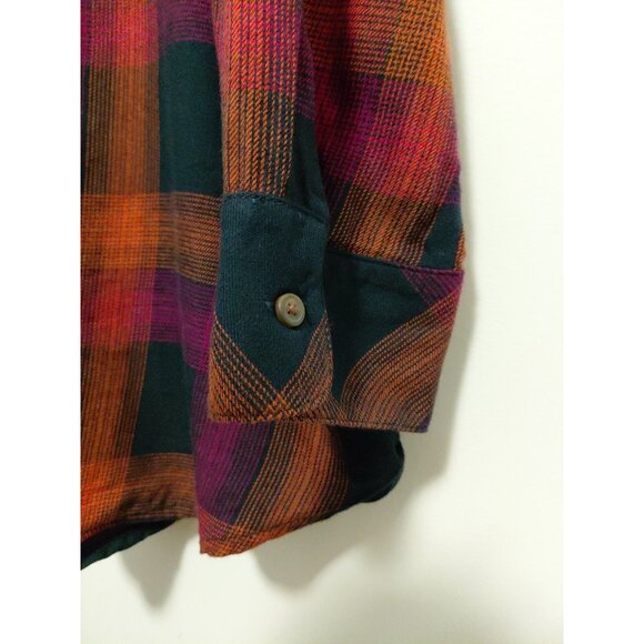 J Jill Flannel Button Up Shirt Lightweight Orange Purple Navy Blue Large - Picture 4 of 8